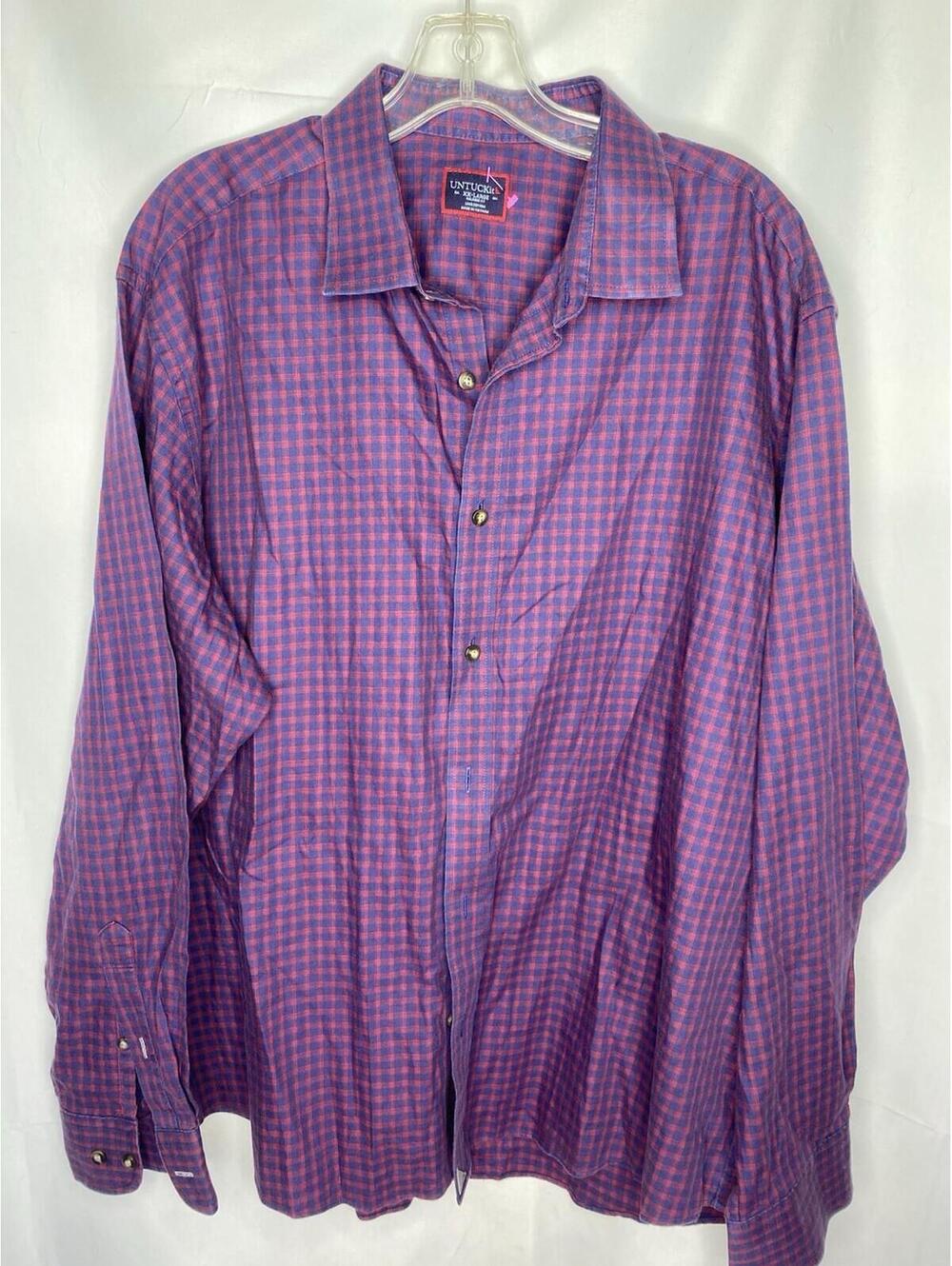 Untuckit Shirt Men XL Button Up Red Blue Gingham Check Long Sleeves Relaxed